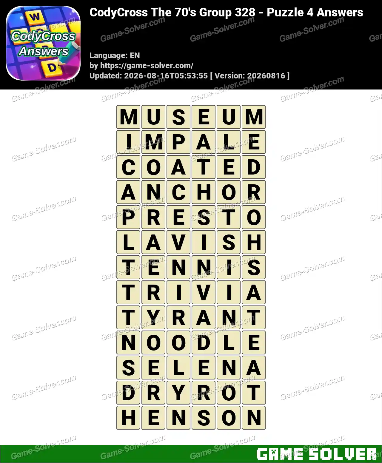 CodyCross The 70’s Group 328 – Puzzle 4 Answers